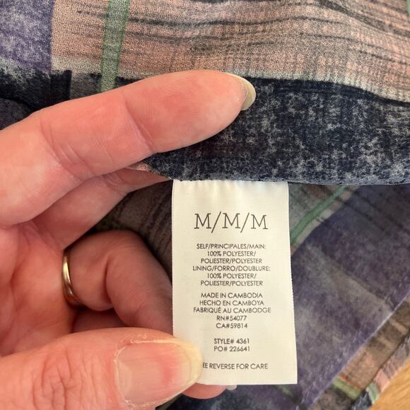 Cabi 4361 Quiz Top Painted Plaid Purple Pink Blue Tank Top Size Medium Preppy - Picture 4 of 7